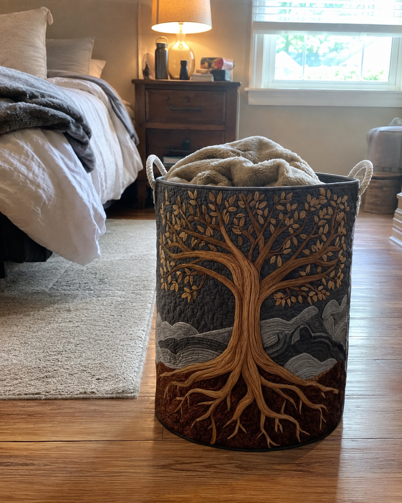 Quilted storage basket at home